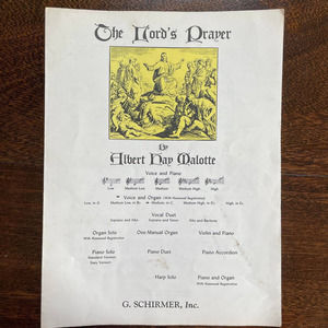 The Lord's Prayer Sheet Music Albert Hay Malotte 1935 Schirmer Voice & Organ VTG